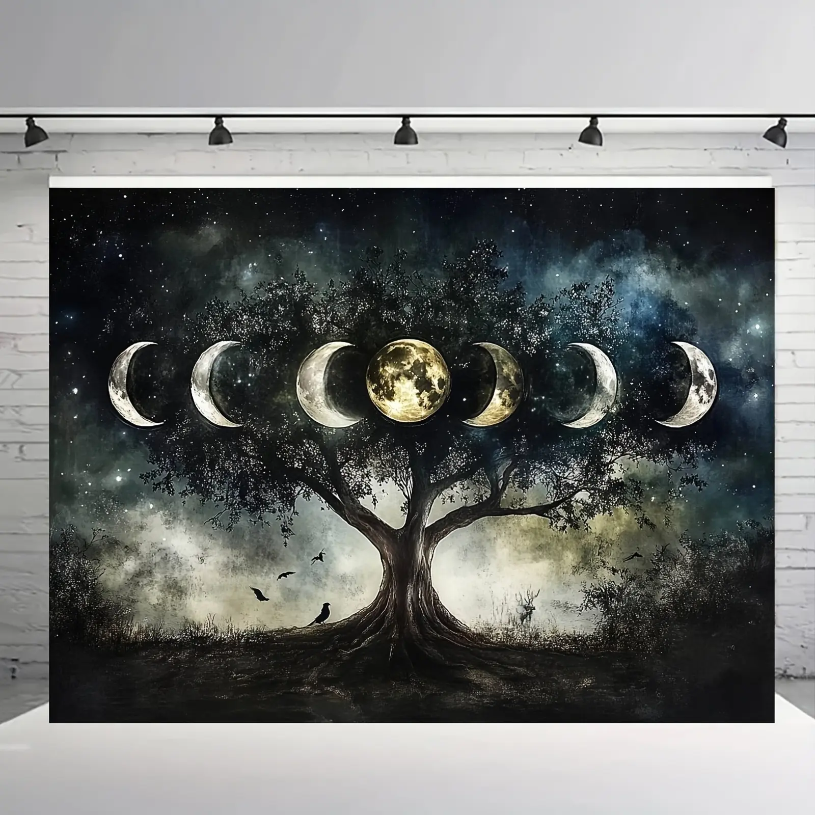 1pc tree of life moon phase background - gothic witchcraft wall decoration, mysterious night sky design with crescent moon and stars, suitable for birthday parties, photography and events, multi-purpose polyester wall hanging, witch home decoration ZXJ