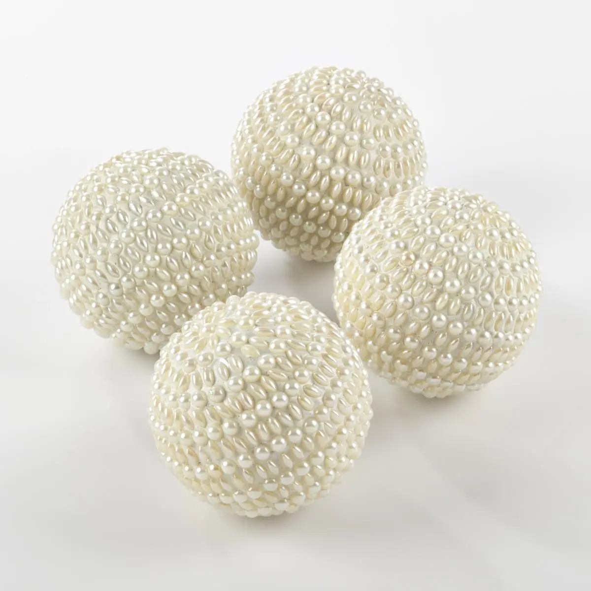 212 MAIN Ivory Beaded & Pearl Orbs - Set of 4, Round Beaded Decor for Home, Festive & Party Use, Beaded Orbs