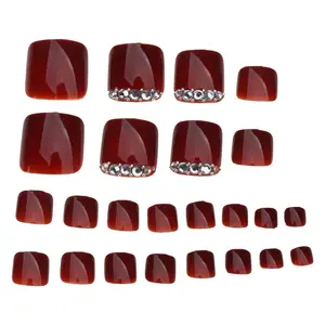 Wine Red False Toenails, Short, Full Cover