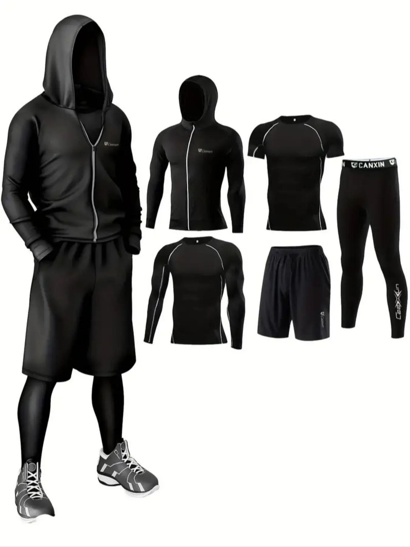 5-Piece Sports Set, Quick-Dry Breathable Fabric, Elastic Design, Sporty Style, Perfect for Running & Gym Workouts, Comfortable Activewear, Sportswear for Running, Sporty Breathable Outfits, Sports Clothing Set, Exercise Clothing Set