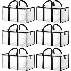 6 Pack Extra Large Heavy Duty Storage Bags, Waterproof Clear Storage Bins with Lids, Backpack Straps, Zippers & Handles, Moving Bags for Travel, Moving, College Dorm Storage