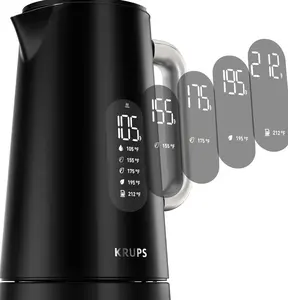 KRUPS Smart Temp Electric Kettle: 1.7L Capacity, 5 Precise Temperature Settings, Digital Display, Cool-Touch Exterior, Cordless Design for Tea and Coffee Lovers