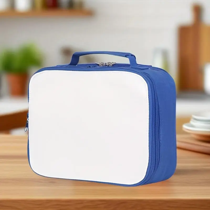 Blank Sublimation Lunch Bag for Students, Compact Bento-Style Tote with a Foldable Handle and Zipper for Back to School Projects, Kids, Blank Print, Bento Shape
