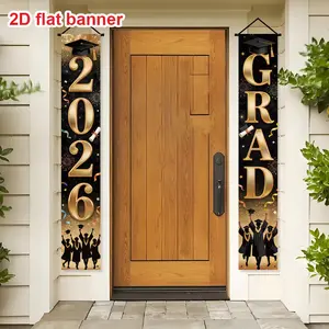 1 pair of 2026 graduation season couplets, celebrating graduation, black and gold graduation season porch banner, made of polyester. Ideal for family gatherings, graduation season decorations, Grad party decorations, perfect for graduation ceremonies