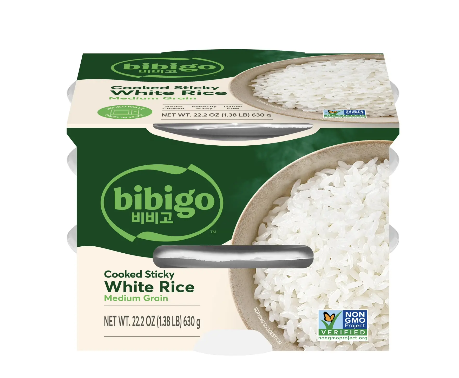 3Pk Bibigo Cooked Sticky White Rice - Korean Style Cooked Sticky White Rice 22.21 oz each Bag