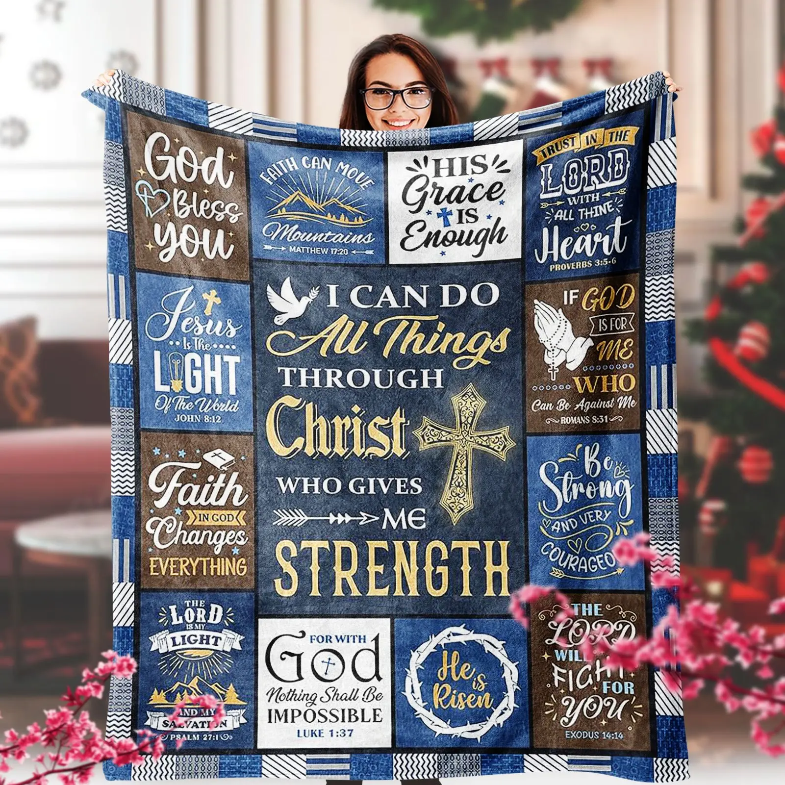 1pc Rectangular Soft Flannel Weave Unisex Christian Bath Towel - Machine Washable Catholic Spiritual Gift, Inspirational Quote "I Can Do All Things Through Christ", Home Bathroom Supply, Christian Quote