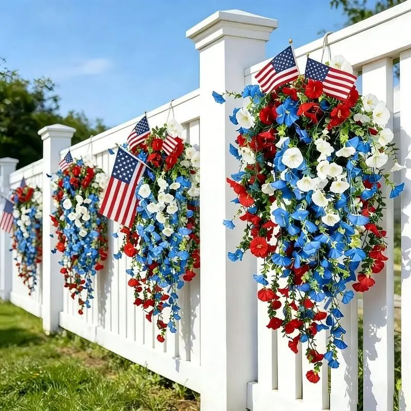 Three-Piece Patriotic Artificial Flowers, Blue Foxgloves, Ideal for Hanging Decor, Floral Decor, July 4th Celebrations, Weddings, Seasonal Home Decor, Decorative Flowers