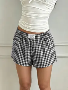 Y2K American street plaid casual shorts, available in both regular and fine plaid styles, loose and casual fit, suitable for women's daily home and outdoor wear in summer
