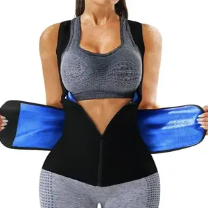 Kewlioo Women's Zipper Heat Trapping Sweat Vest for Gym Exercise with Blue Padding and Adjustable Straps