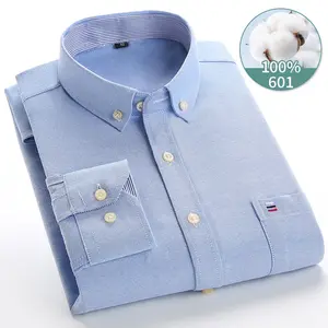 Men's Long Sleeve Business Casual Solid Color Oxford Cotton Dress Shirt