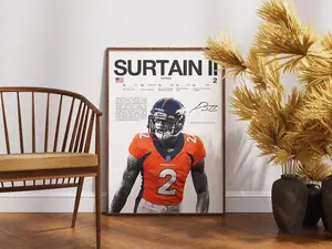 Patrick Surtain II Poster, NFL Wall Print, Football Poster , NFL Poster Print, Sports Decor, Denver Broncos Poster, Football Gift
