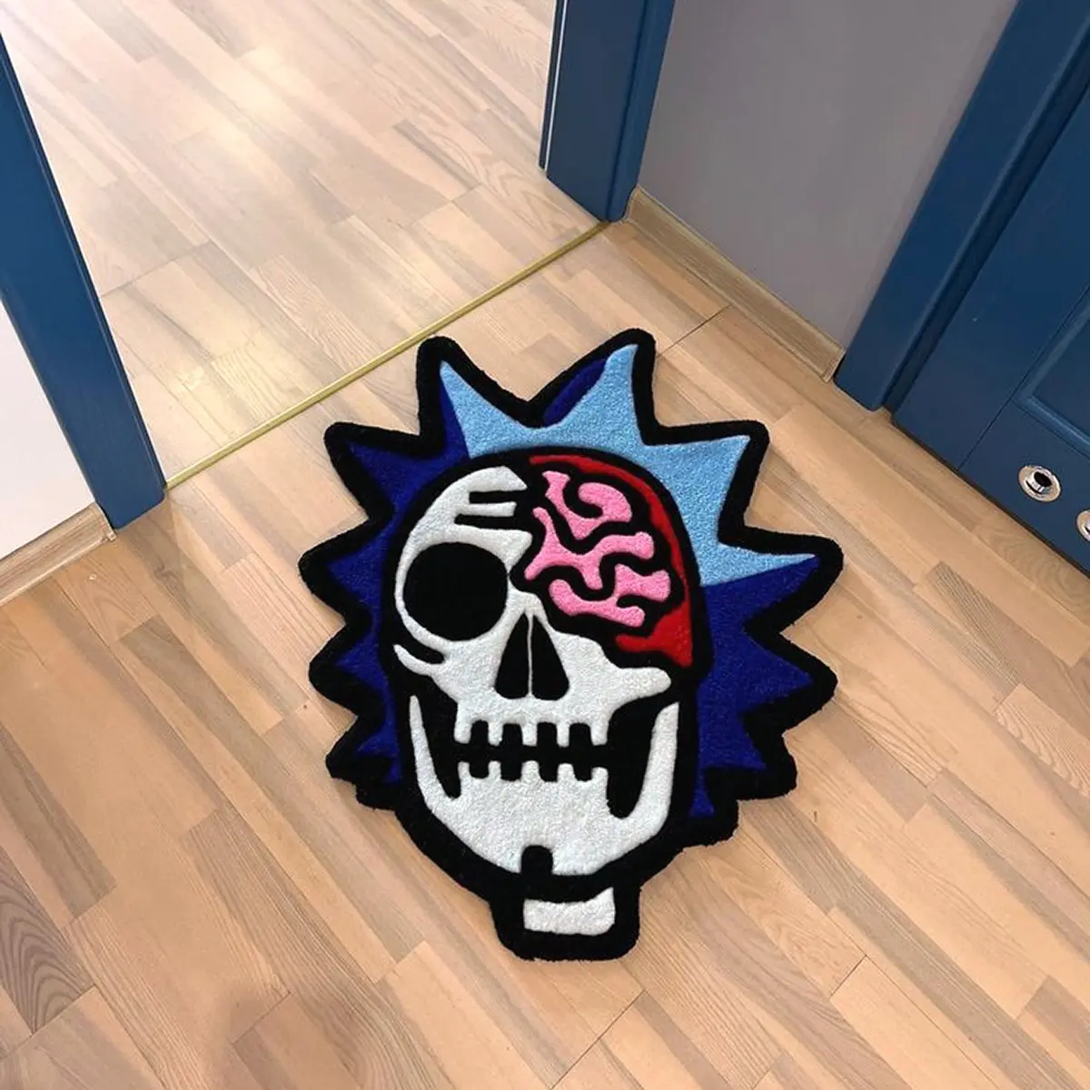 Rick and Morty Skull Brain Rug, Home Decorative Rug, Irregular Design Rug, Unique American Dark Aesthetic Carpet, Plush Bedroom Area Mat, Non-Slip Entrance Doormat