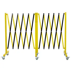 Expandable Metal Safety Barricade Gate,19.8 FT Length, Portable Retractable Barrier Fence with Wheels, Folding Security Gate for Construction, Parking, Current, Crowd Control ,Yellow & Black