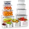 8-Pack Rectangular Double-Layer Drainer Food Storage Containers, Durable PP Refrigerator Accessories, Stackable 0.32L–2.7L Bins, Food-Safe Leakproof Easy-Open Lids, Dishwasher Safe, Fridge Space-Saving Fresh-Keeping Organizers
