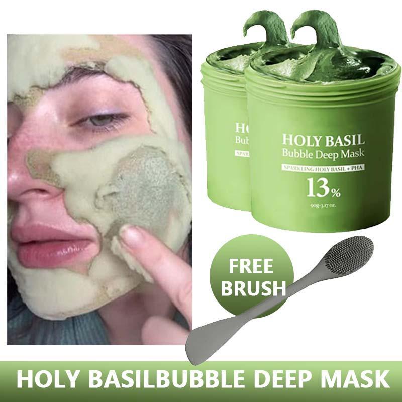 Holy Basil Bubble Deep Mask – Holy Basil & Carbonated Water for Cleansing Pores & Blackheads, Suitable for All Skin Types, Vegan Clay-to-Bubble Wash-Off Mask (90g / 3.17 oz) Holy Basil Carbonated Bubble Mask