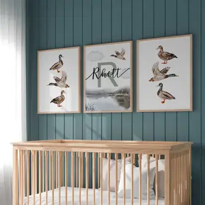 Personalized Duck Hunting Nursery Art Print Custom Mallard Duck Decor for Kids Baby Gift Nursery Wall Decor