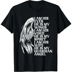 Casual Round Neck Shortsleeve Fashion Cotton Graphic Tees My Husband Is My Guardian Angel Widowed Wife Memorial Day T-Shirt
