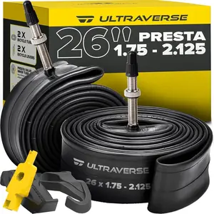 Ultraverse Rubber Bike Inner Tube – 26, 27.5 Inch Sizes for Mountain, Cruiser, All Terrain Bikes With Presta Valve – Set of 2