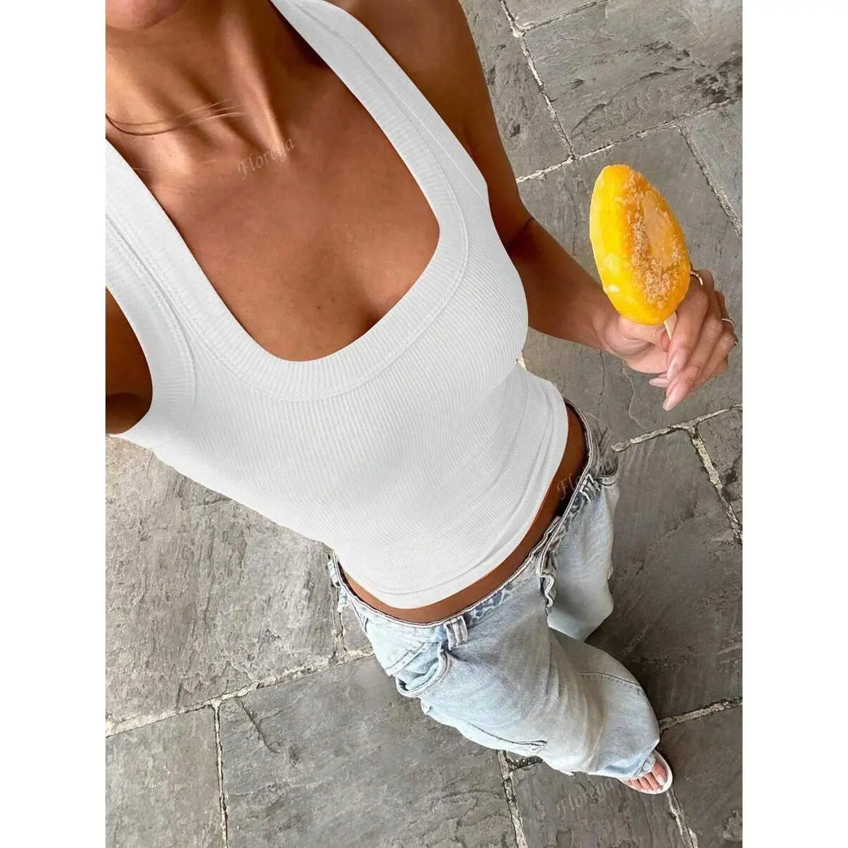 Floreya Square Neck Camisole For Women, Summer Slim Fit Sleeveless Casual Tank Top For Layering, Simple Yet Chic, Sporty Style, Versatile For All Seasons Fabric Womenswear Polyester Basic Minimalist Short