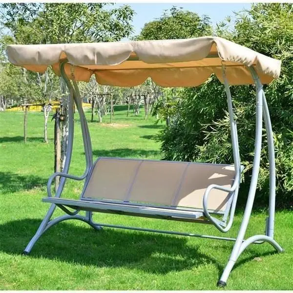 Covered Outdoor Patio Swing Bench with Frame - Sand, Weather Resistant Canopy Swings