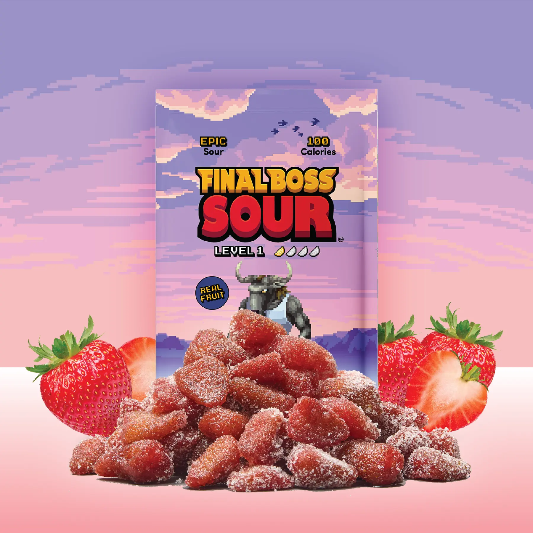 Final Boss Sour - Level 1 Sour Strawberries - Real Fruit Candy