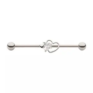 CZ Crystal Triple Heart Industrial Barbell - 316L Stainless Steel