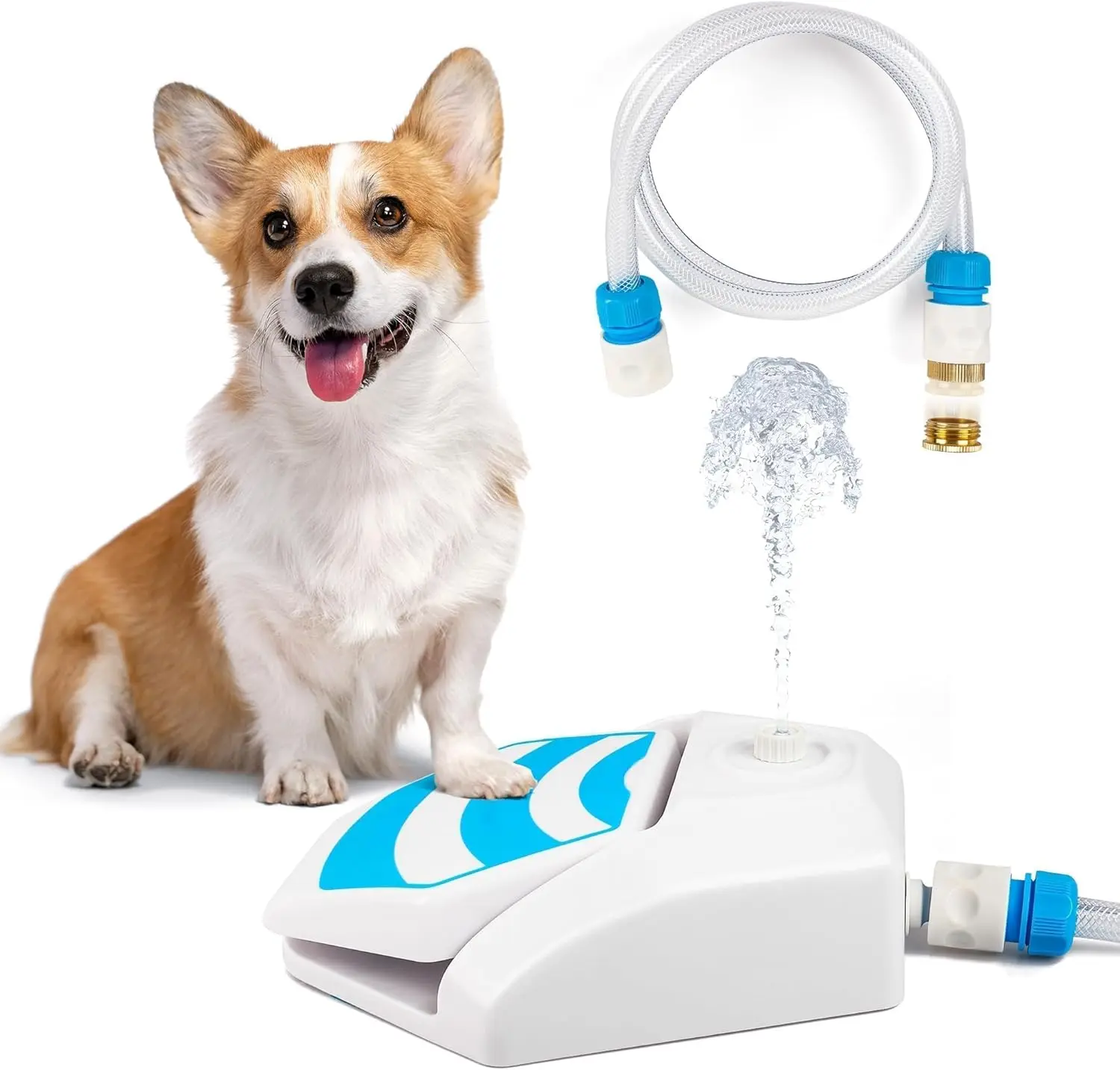 Outdoor Paw Activated Dog Water Fountain, Step On Dog Water Dispenser, Dog Drinking Fountain with Hose and Connectors (/" & /"), Cooling Water Sprinkler for Yard, Garden & Lawn