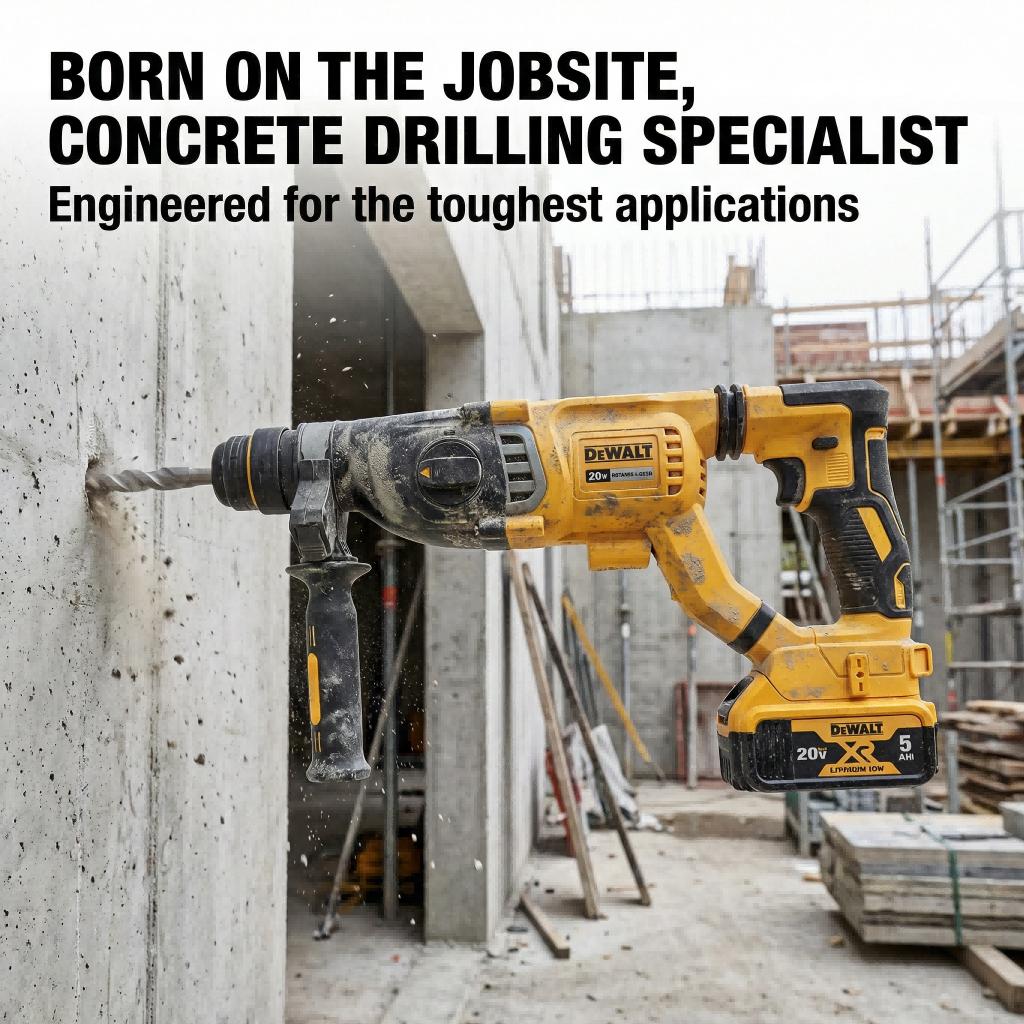 Dewalt DCH263 20V Hammer Drill Bundle: 3.0J Energy, 1165rpm Variable Speed, One Battery & Charger