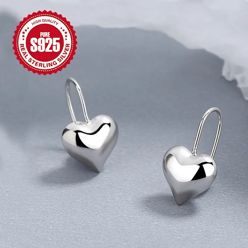 Women's 925 Sterling Silver Heart-Shaped Earrings - Hypoallergenic Retro Elegant Jewelry - Suitable for Valentine's Day, Weddings, Daily Wear