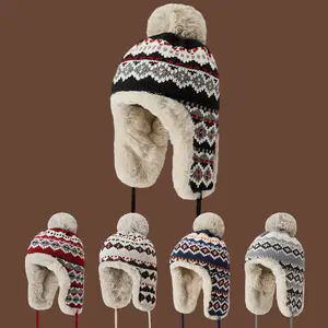 Autumn and winter men's and women's velvet skiing knitted hats, warm and thick ear protection woolen hats, pullover letter knitted hats