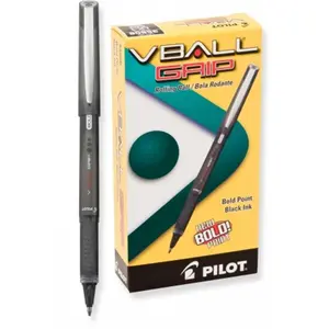 Pilot Corp. Of America  VBall Grip Roller Ball Stick Pen; Liquid Ink; Black Ink; Extra Fine- Dozen