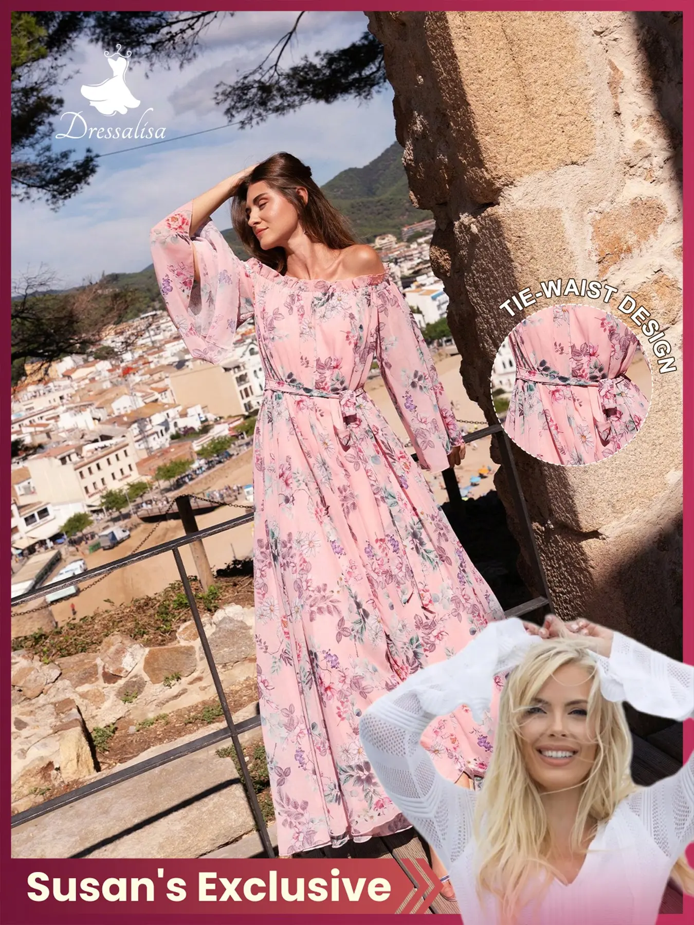 Chiffon Off-Shoulder Long Sleeve Belted Floral Print Dress, Garden Wedding  Beach Party Romantic Date, Spring Summer Women's Vacation Wear - TikTok Shop