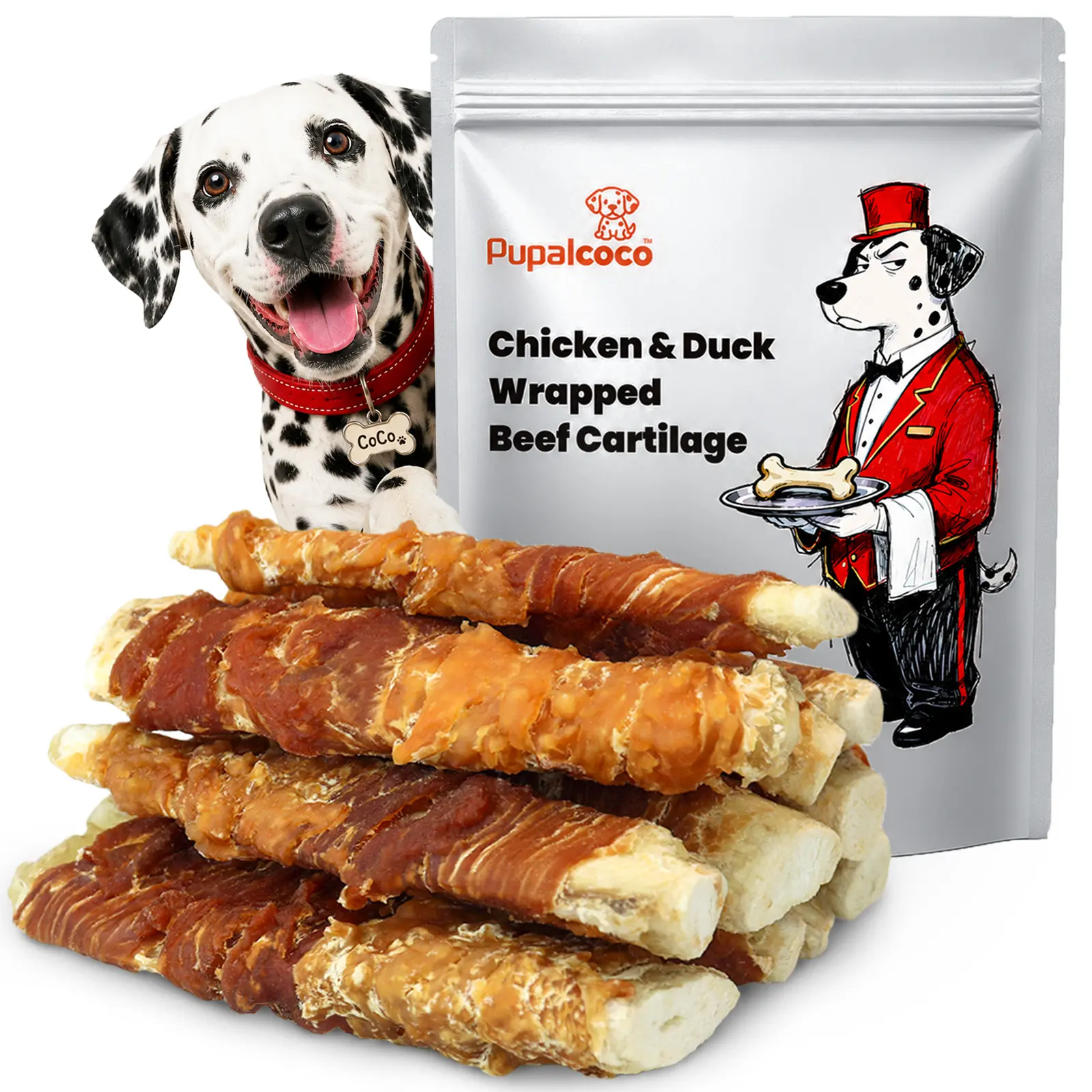 Dog Treats, Chicken Duck Wrapped Beef Cartilage Sticks, Long Lasting Dog Chews, Natural High Protein Rawhide Free Dog Training Treats Bones for Small Medium Large Dogs, 10.6oz