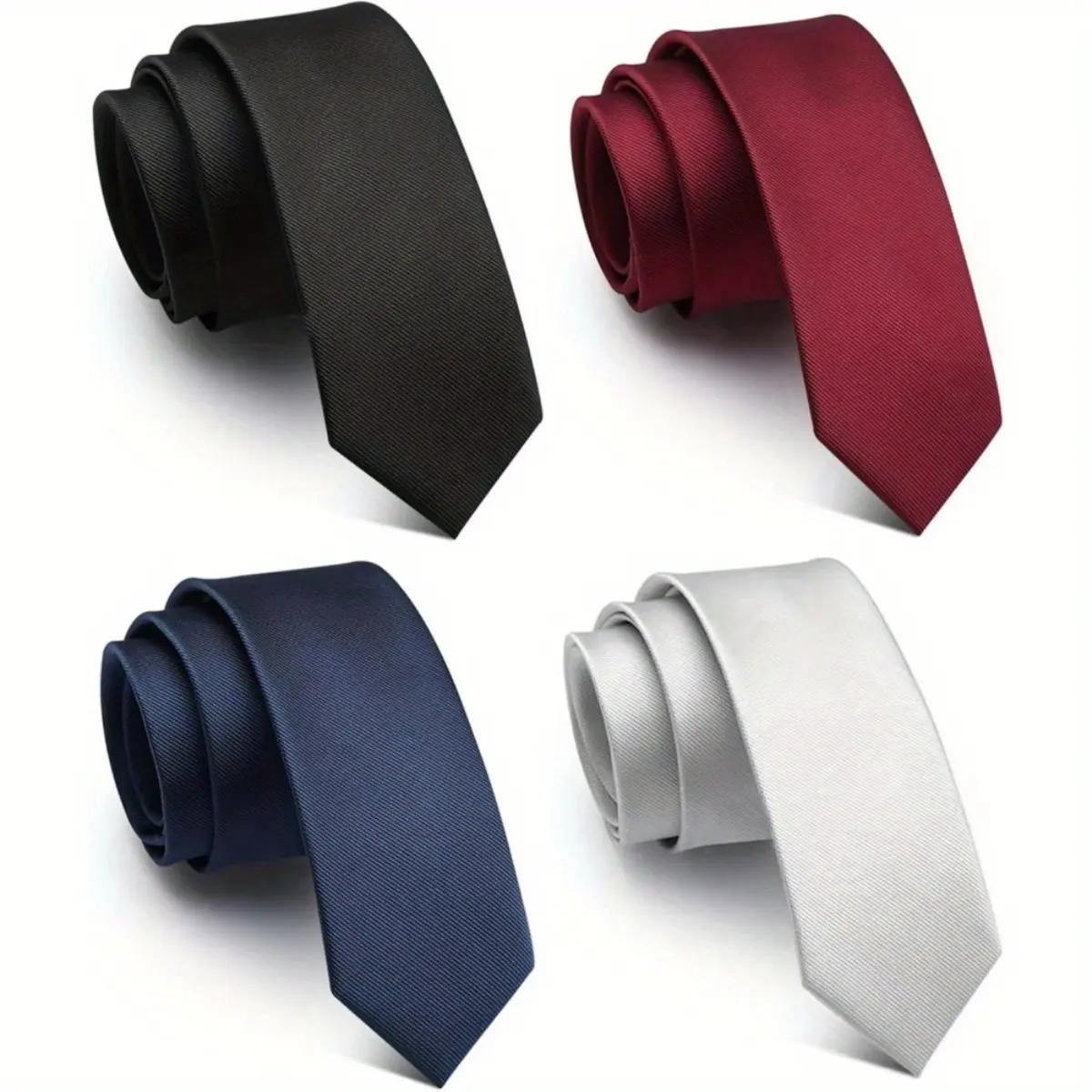 Men's 4-Piece Vintage Solid Color Tie Set - 2.36in x 58in Diagonal Striped Plain Ties, Solid Textured Suit Accessories for Business, Weddings, Solid Textured Tie