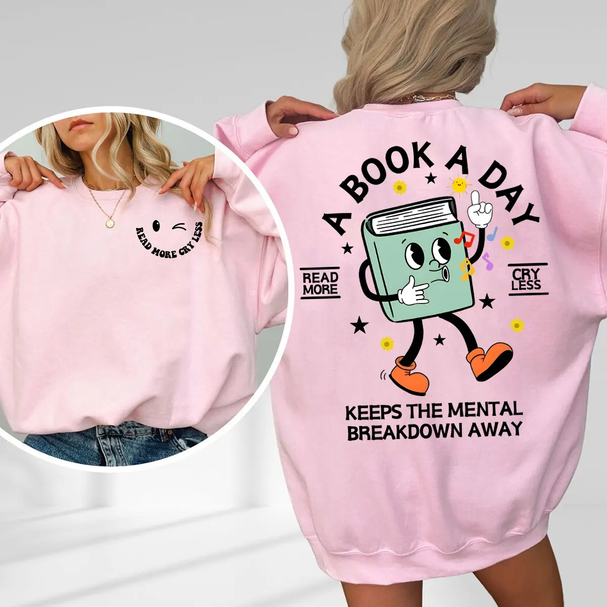 Read More Cry Less Sweatshirt T Shirt Hoodie, A Book A Day Shirt, Bookish Sweatshirt, Mental Health Sweater, Book Club Shirt, Read More Books Shirt, Book Day 2024 Shirt, Book Lover Sweatshirt, Romance Book Lover, Book Girl , Cute, Trengding