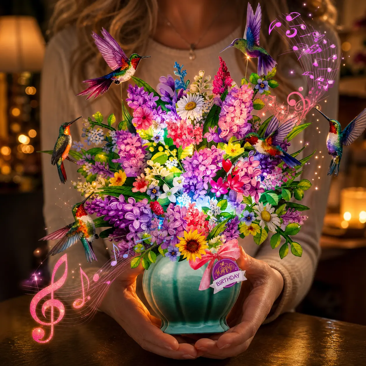 3D Pop-Up Hummingbird Birthday Card for Mom, Grandma, or Wife – 10" Giant Musical Greeting Card with LED Lights—Better Than a Bouquet! With Greeting Card Insert, Blank Note Sheet, Envelope - the excellent birthday gift,tarjeta regalo,&gift pack