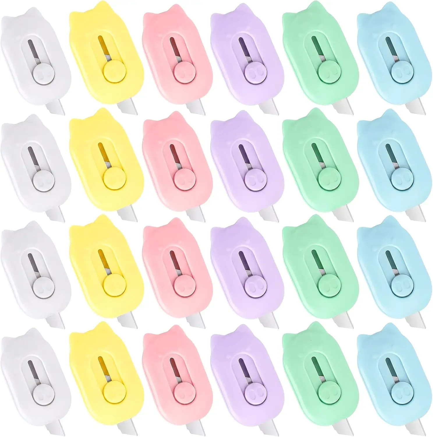 Retractable Cute Box Cutter Portable Safe Letter Opener Envelope Slitter with Stainless Steel Blades,Ergonomic ABS Design Package Opener for Letters, Paper, DIY Crafts(6 Color) assorted