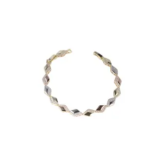 14 Karat Gold Plated Tri-Color Diamond Cut Zigzag Link Gold Bracelet - Luxury Costume Jewelry, 7 in Adjustable Size, 7.5 in Extension Length