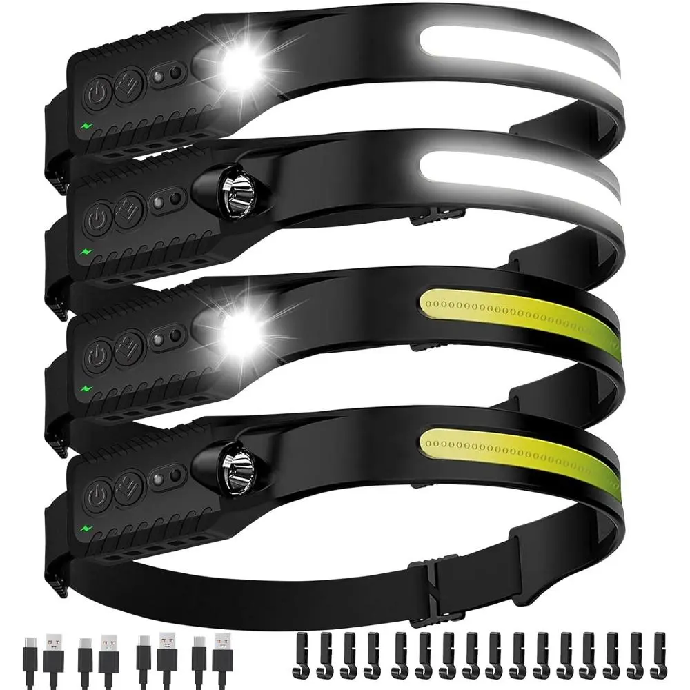 4 Pack LED Headlamps, Rechargeable 400 Lumen Headband for Adults and Children, IPX4 Waterproof with 5 Modes, 230° Wide Beam, 8 Hour Battery for Camping and Fishing, Adjustable Light Modes, Multiple Modes