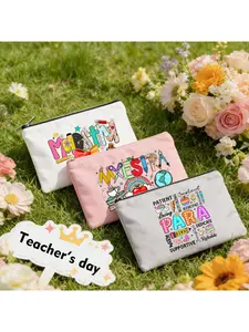 Maestra Teacher's Day Canvas Zipper Pouch, Cute Teacher Appreciation Gift Bag, Reusable Stationery Makeup Pouch for School Teachers, Paraprofessional Gift