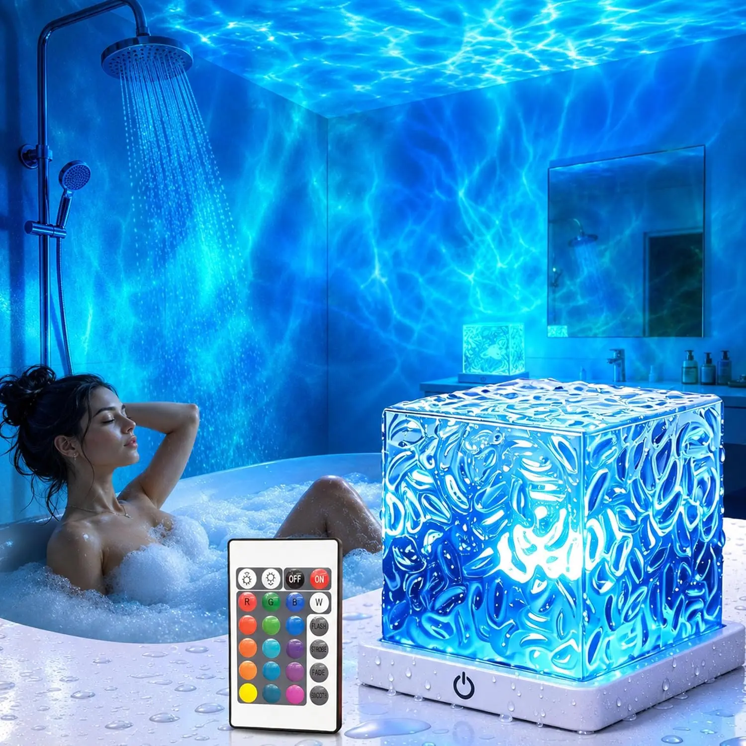 Ocean Wave Projector Light, Various Colors Rotating Water Lamp, Remote Beach Decor Sea Themed Gradual Northern Lights Projector for Office Bedroom Bar Restaurant (Plug in 4.7in)