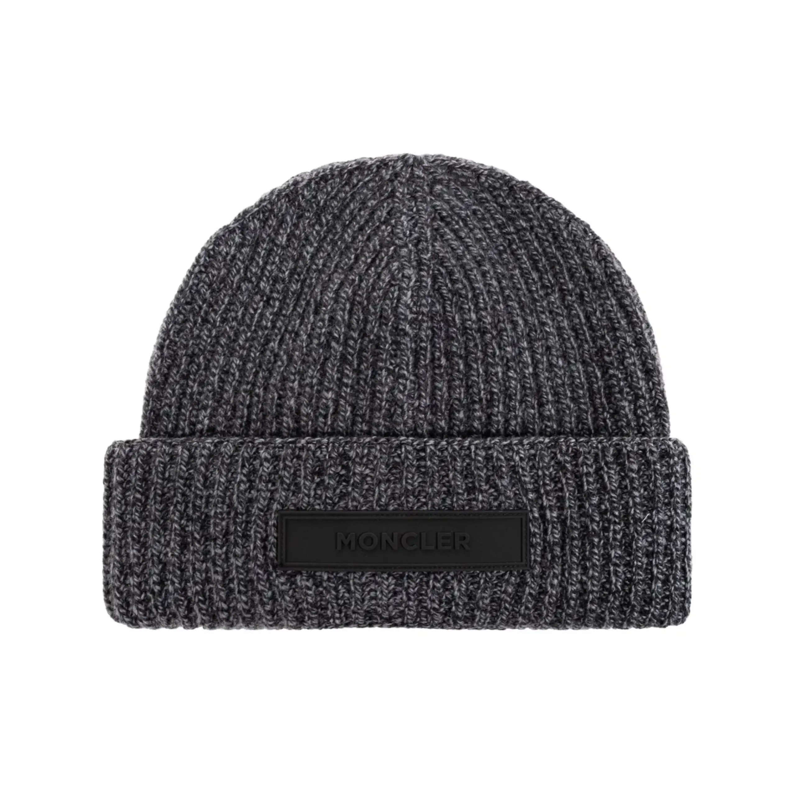 Moncler Ribbed Plaque Logo Dark Grey Beanie (MSRP: $450.00)