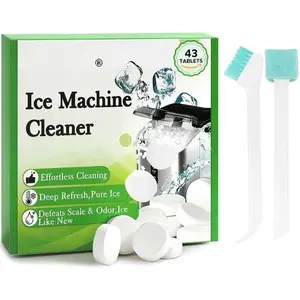 43 count Ice Machine Cleaner Tablets with 2 cleaning brushes,Ideal for Frigidaire, Opal,  Profile,  units.Ice Maker Cleaner Removes Lime Scale,Calcium.Nickel Safe Scale Remover