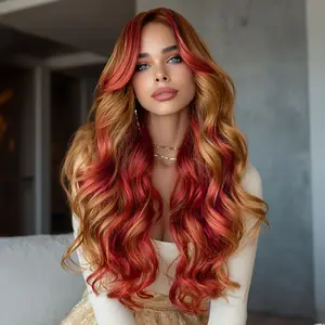 SMILCO/28Inch Ombre Brown ash Red Long Wavy Synthetic Wig For Christmas Female Hair Accessory/SM577