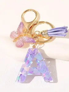 Initials Letter Design Pendant Keychain, Cute Butterfly & Tassel Decor Stylish Keychain for Car Key, Fashion Accessories for Women & Girls, Trendy All-match & Exquisite Keychain for Birthday Gift, Charms, Bag Pendant Keychain
