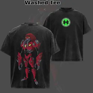 Retro ben 10 T-shirt, Retro Anime Double Printed Vintage Washed Tee Unisex Oversize Heavyweight Cotton T-shirt for Anime Fans and Lovers Oversized