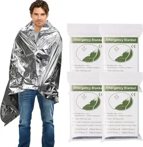 4 Pack Emergency Blanket, Premium Mylar Bankets, Thermal Blanket for Camping, Space Blankets Survival, Foil Blankets for Warmth, Heat Reflective Blanket
