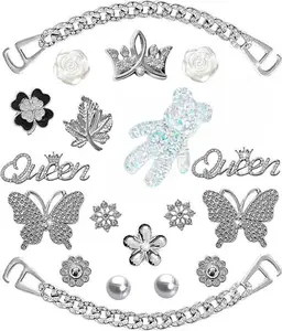 Women's Bling Shoe Charms - Golden Chain Rhinestone DIY Clog Sandal Accessories, Designer Jewel Decorations for Party Favors