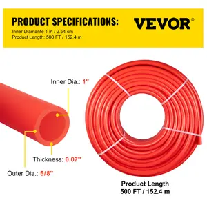 【Spotlight Day】VEVOR PEX Pipe, 1 Inch x 500 FT PEX Tubing, Non Oxygen Barrier Red PEX-B Pipe, Flexible PEX Water Line for RV Sewer Hose, Plumbing, Radiant Heating
