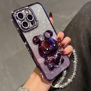 Luxury Gradient Glitter Phone Case, Rhinestone Hidden Rabbit Stand, Full Protection for iPhone 17pro Max 16pro 15 14 13 12